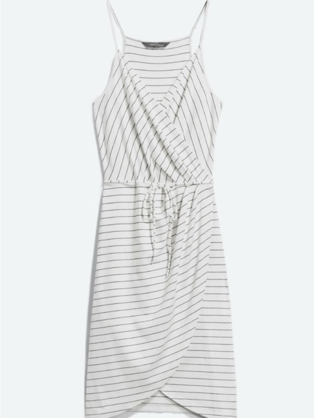 Market & Spruce White Dress with Black Stripes - Spaghetti Strap Wrap Midi
